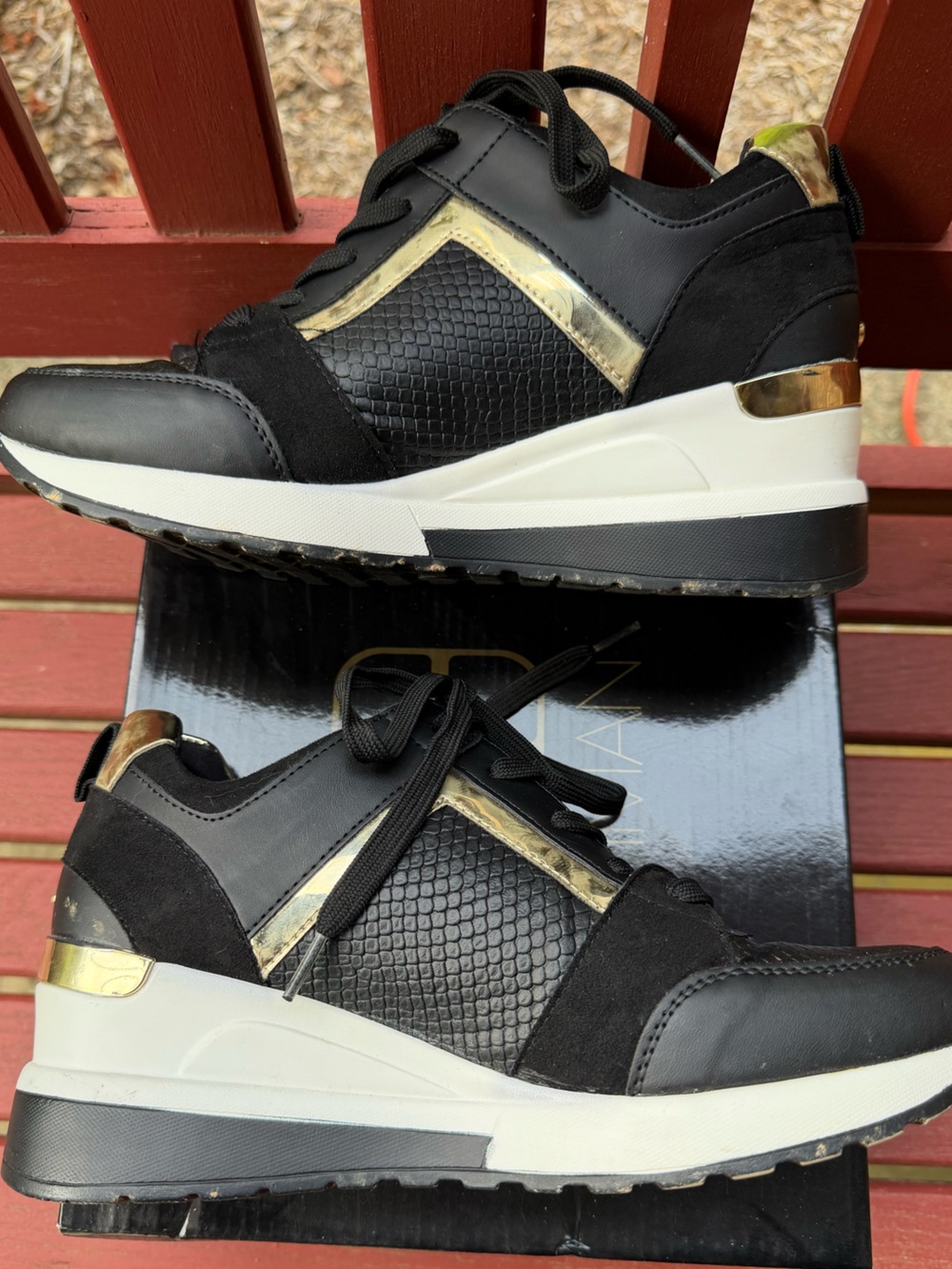 IMAN Black and Gold Women's Fashion Sneakers